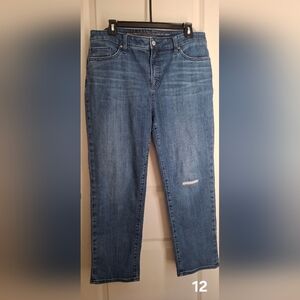 So Slimming Chico's Girlfriend Slim Leg Crop Classic Blue Women's Jeans Sz 2